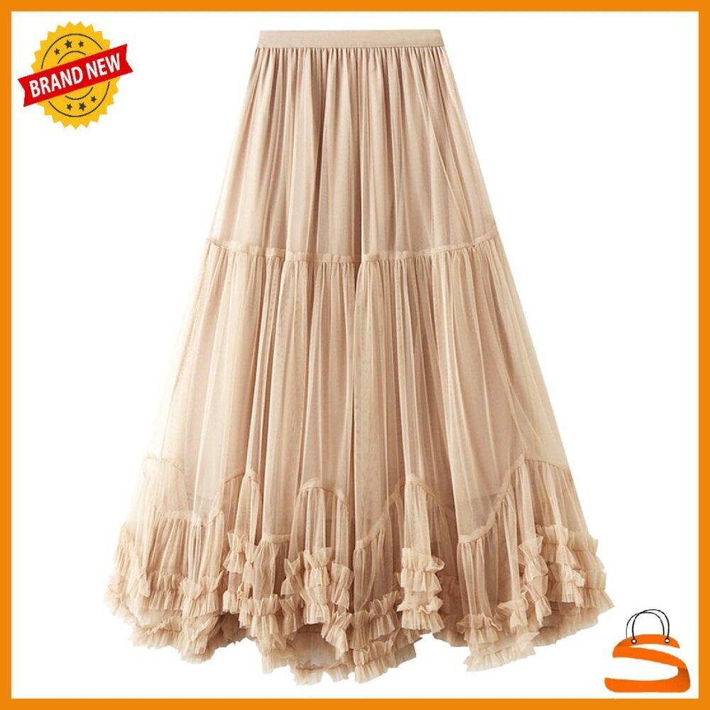 Maxi Tulle Skirt Elastic Waist Tiered A-Line Mesh Fairy Tutu